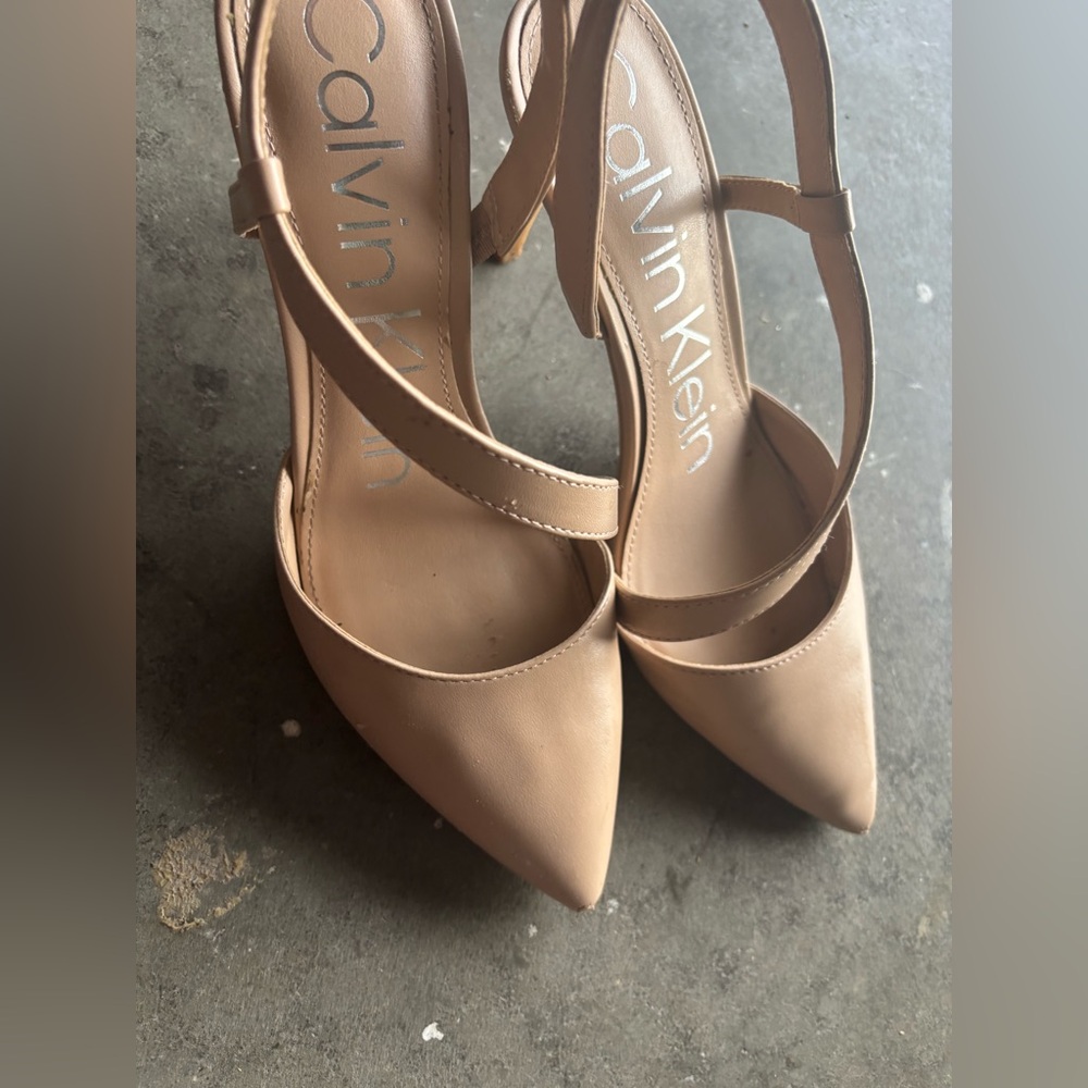 Calvin Klein Tan Pointed-Toe Slingback Heels